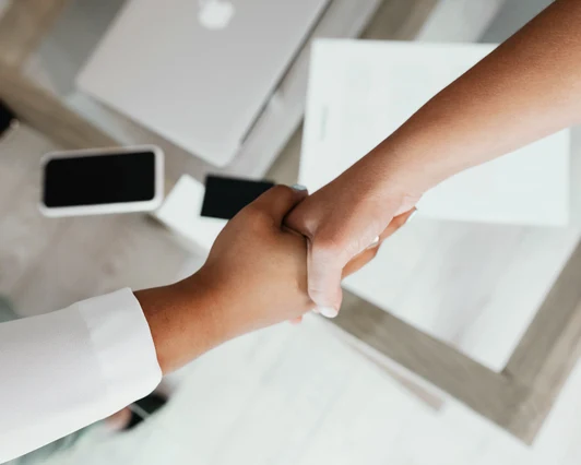 collaborate Counsellor and client shaking hands to work together